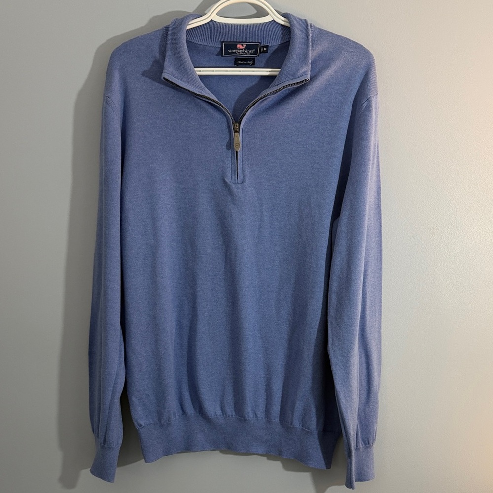 Vineyard Vines Men's Quarter Zip-Up Sweater in Periwinkle Blue SZ M